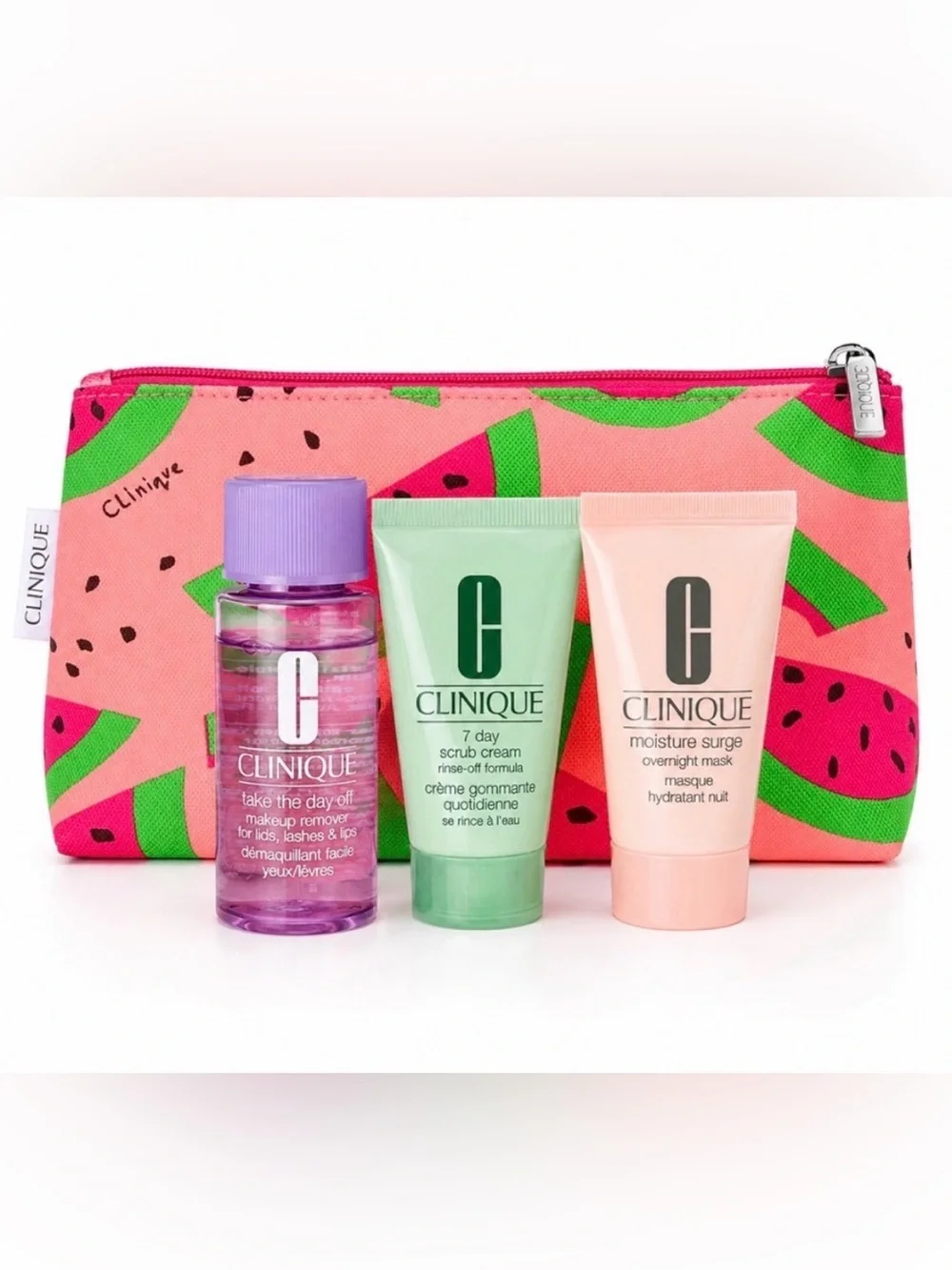 NEW Clinique Travel Set Watermelon Bag Take The Day Off Moisture Surge